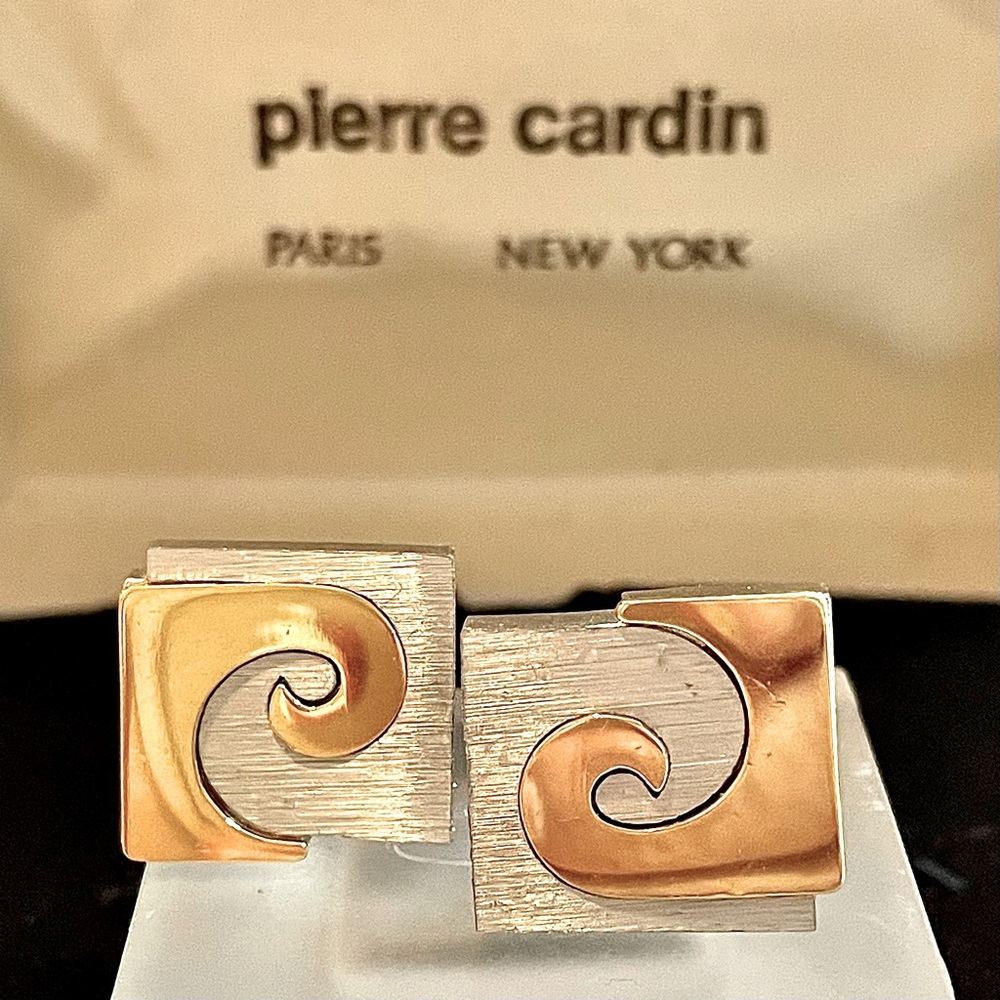 Pierre Cardin Paris New York Silver Gold Logo Cufflinks Vintage